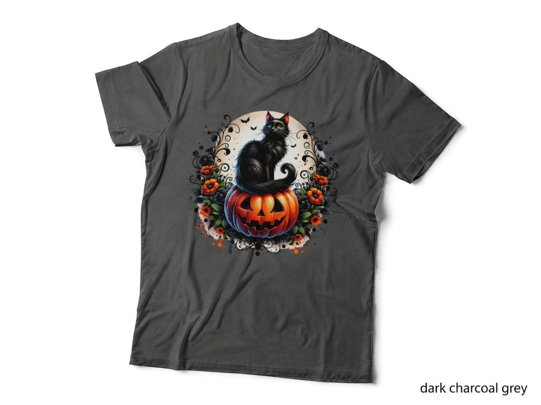 Black Cat with Jack O Lantern Halloween, Horror, Goth T-Shirt