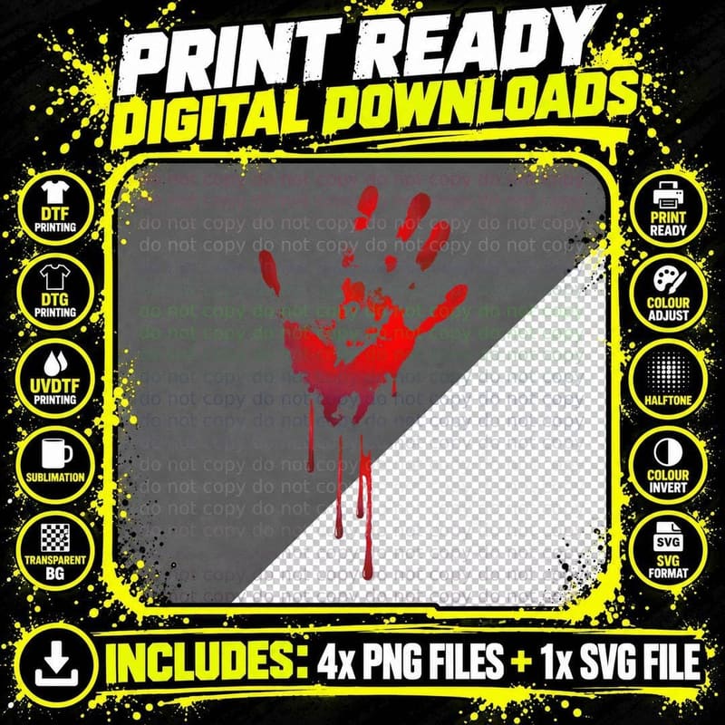 Bloody Hand Horror Blood Creepy Halloween T-Shirt Png SVG Digital Bundle