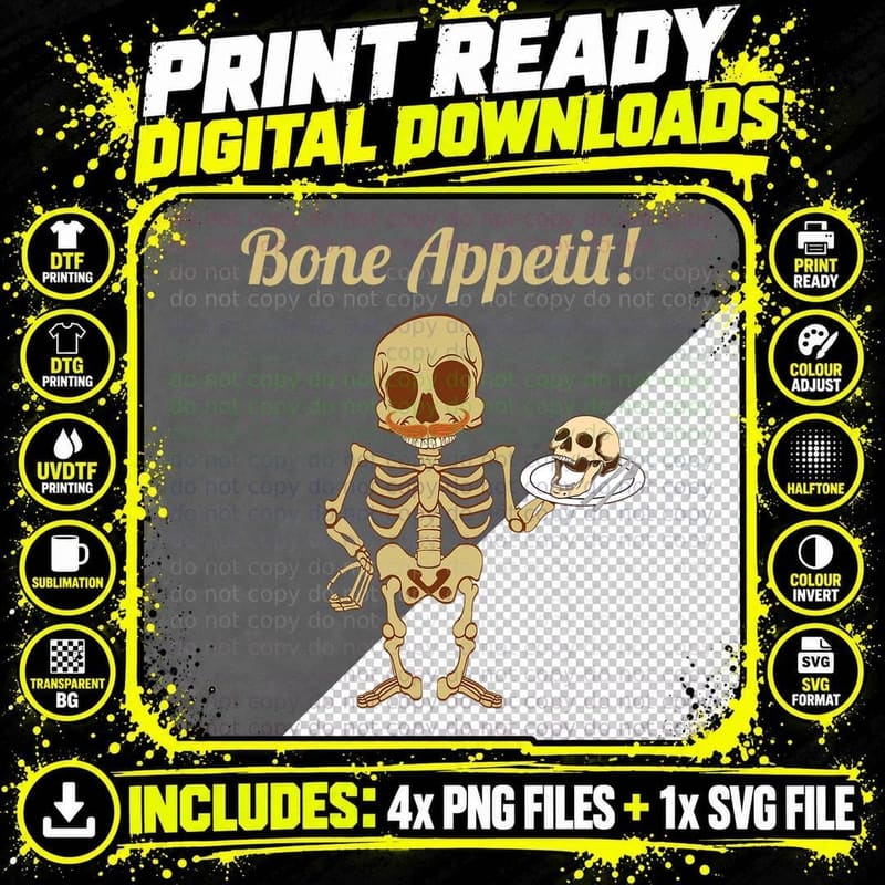 Bone Appetit Skeleton Halloween Costume Horror Movies Png SVG Digital Bundle