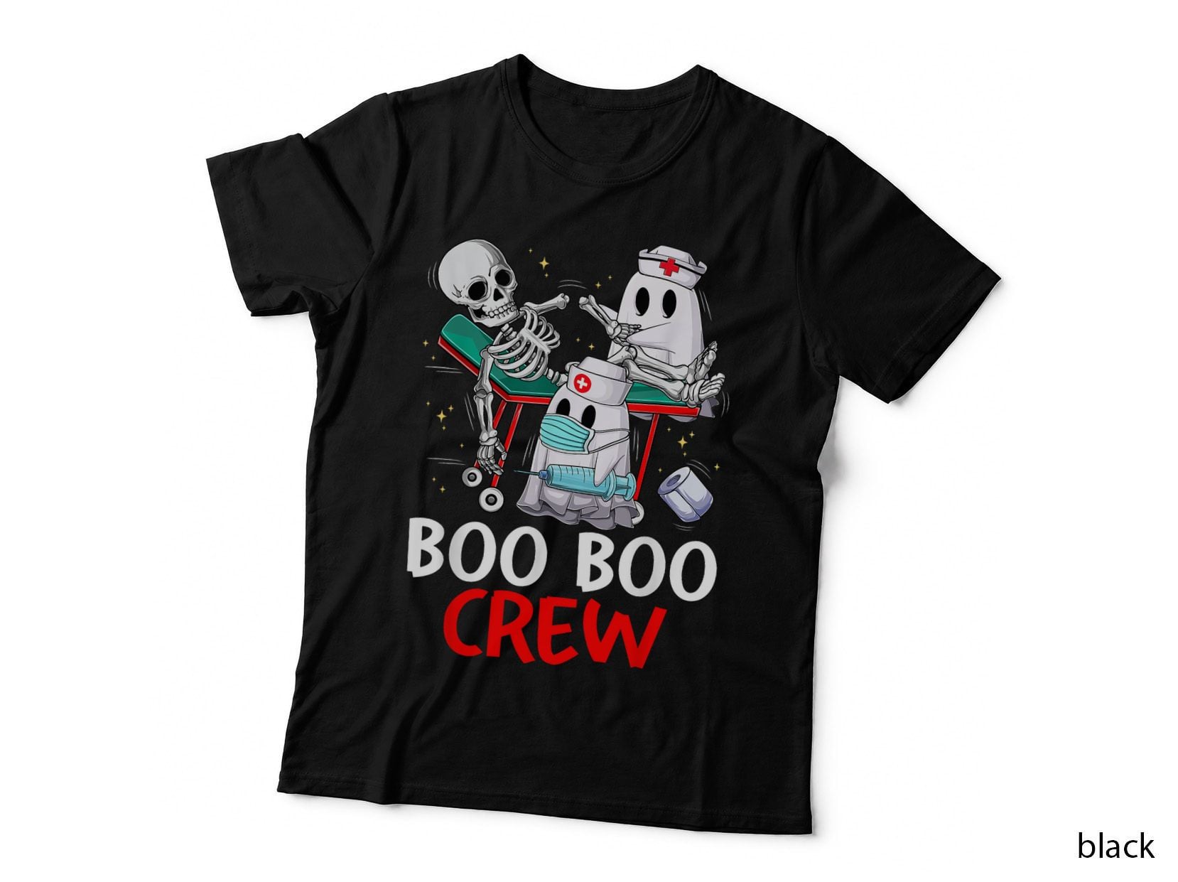 Boo Boo Crew Nurse Ghost & Skeleton Funny Halloween Costume T-Shirt