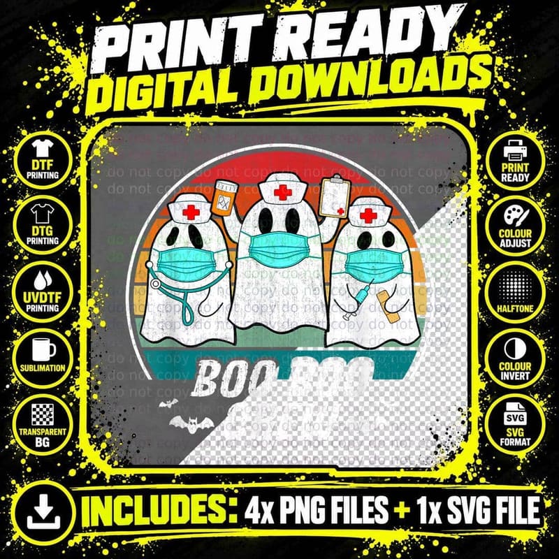 Boo Boo Crew Nurse Ghost Funny Halloween Costume Vintage Png SVG Digital Bundle