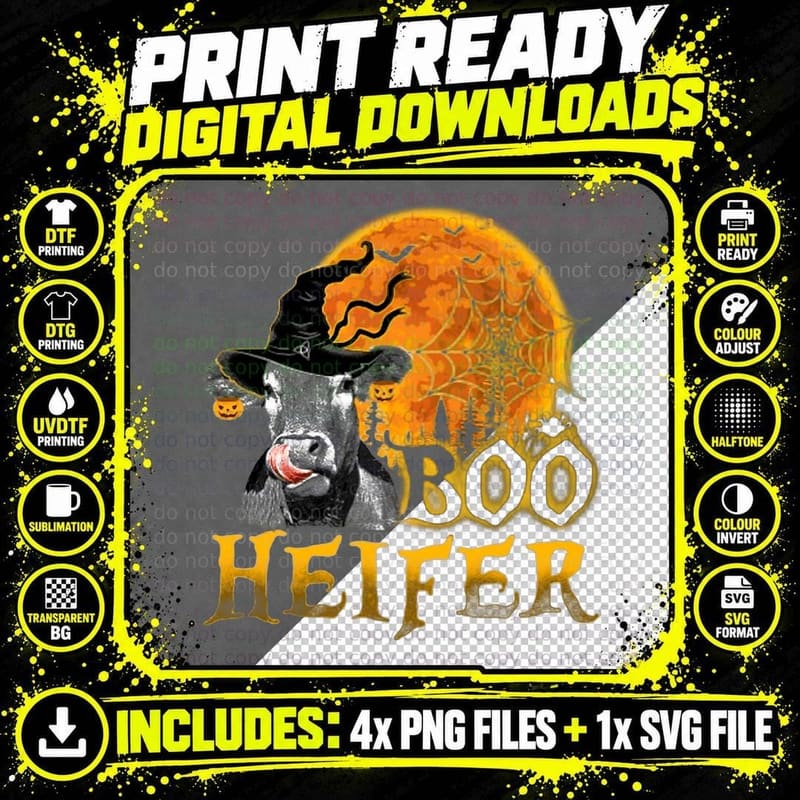Boo Heifer Funny Halloween Cow Farmer T-Shirt Png SVG Digital Bundle