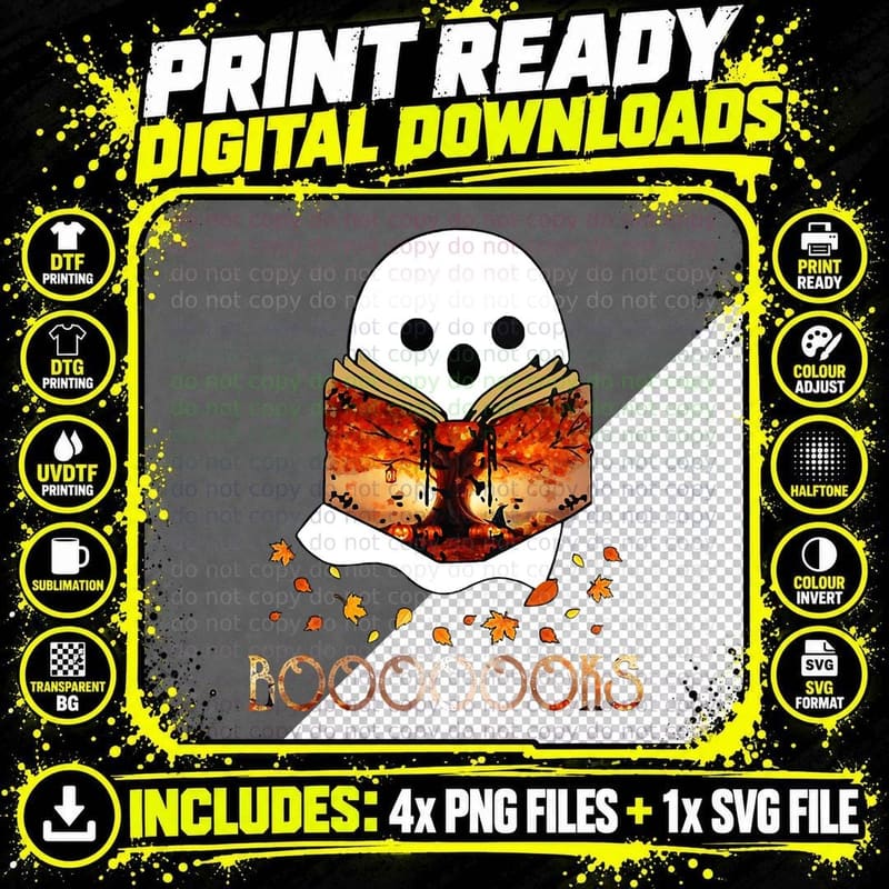 Boo Read Books Library Booooks Ghost Halloween S T-Shirt Png SVG Digital Bundle