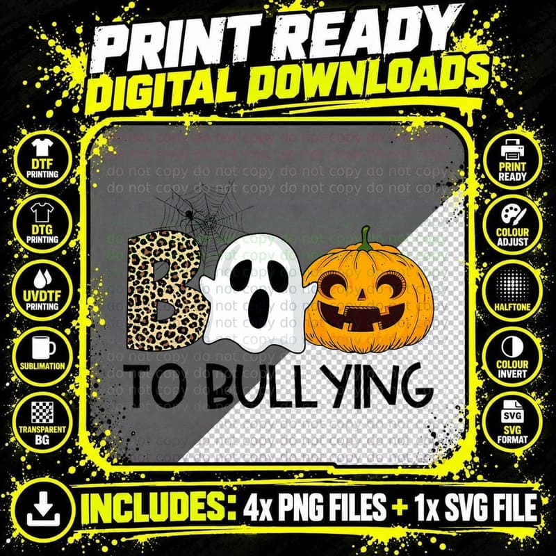 Boo to Bullying Orange Anti Bullying Unity Day Halloween Png SVG Digital Bundle