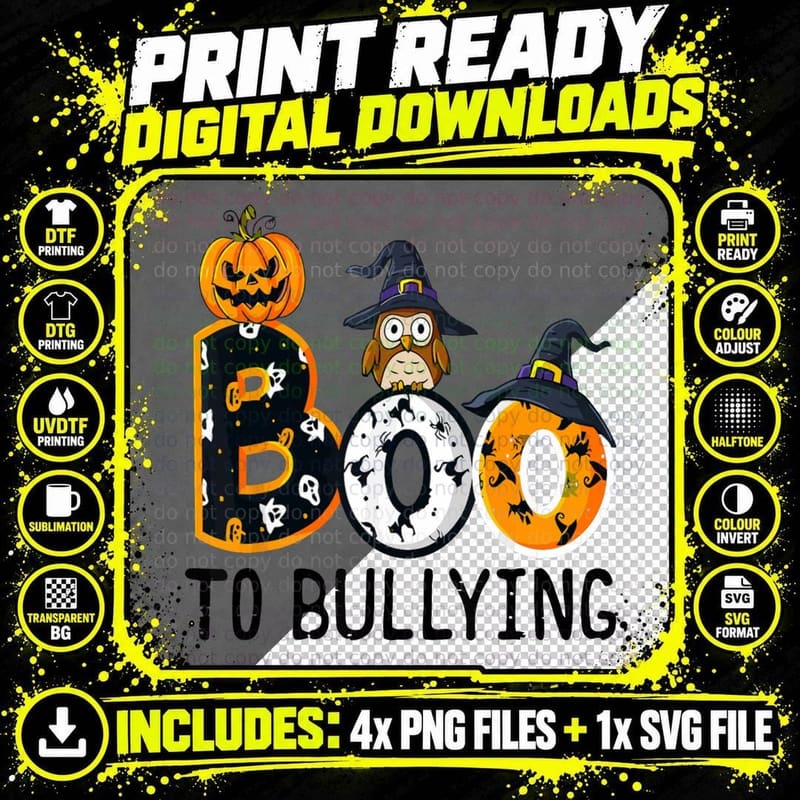 Boo to Bullying Orange Unity Day Anti Bullying Halloween Png SVG Digital Bundle