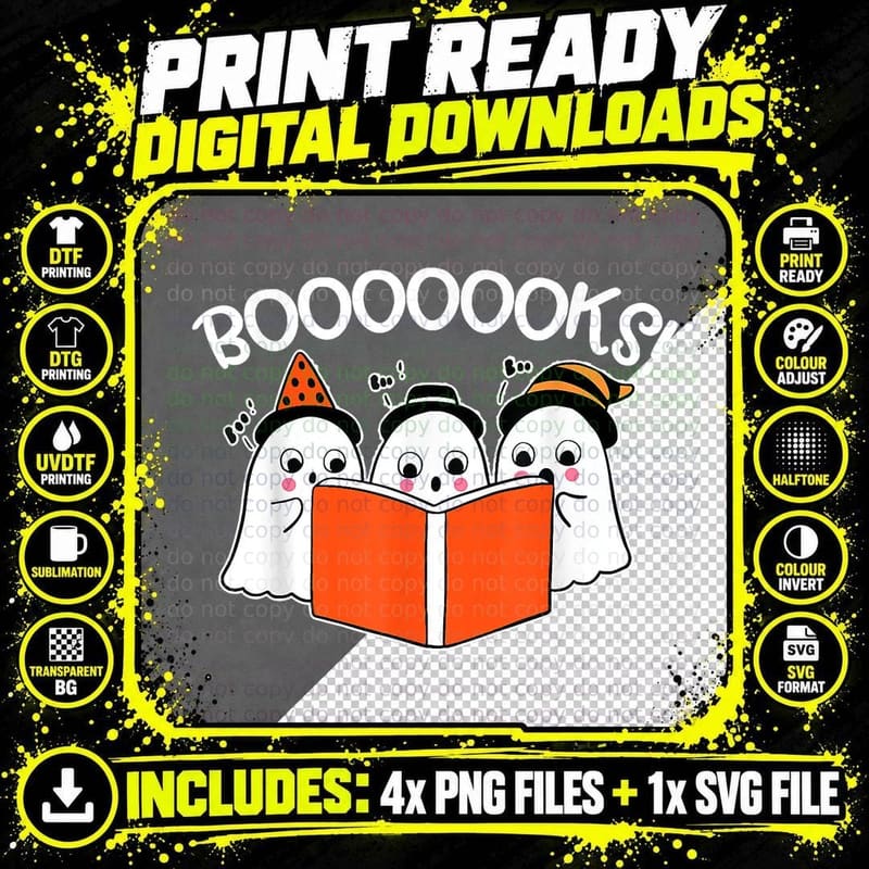 Boooks Lazy DIY Halloween Teacher Funny Ghost Reading Png SVG Digital Bundle