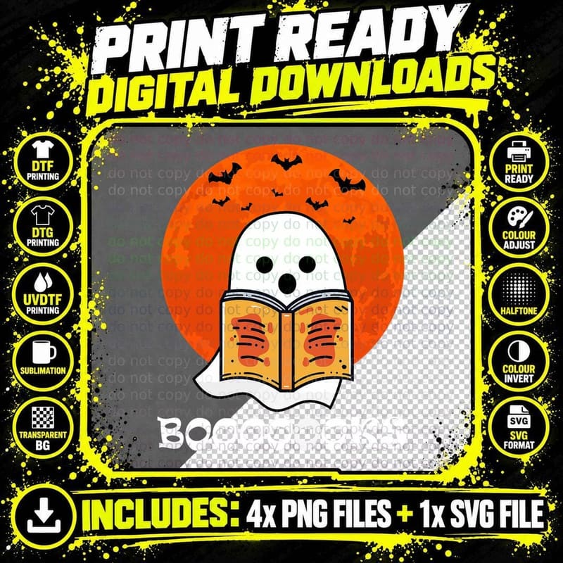Booooooks Shirt Boo Read Books Halloween T-Shirt Png SVG Digital Bundle