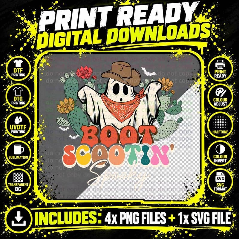 Boot Scootin' Spooky, Country Cactus Ghost Boo Haw Png SVG Digital Bundle