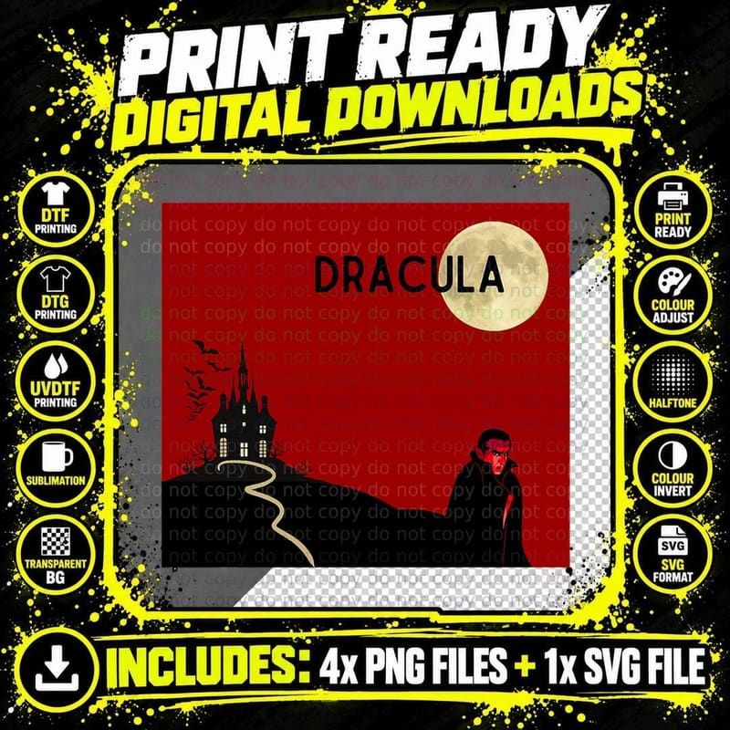 Bram Stokers Dracula 1897 Count Vampire Horror T-Shirt Png SVG Digital Bundle