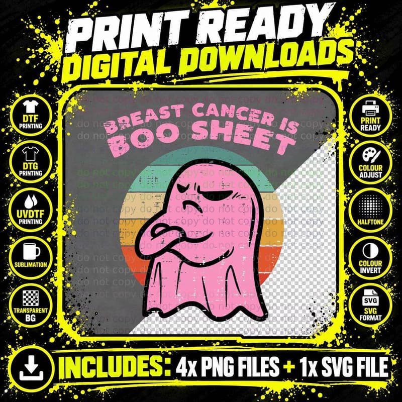 Breast Cancer Is Boo Sheet Ghost Retro Halloween Png SVG Digital Bundle