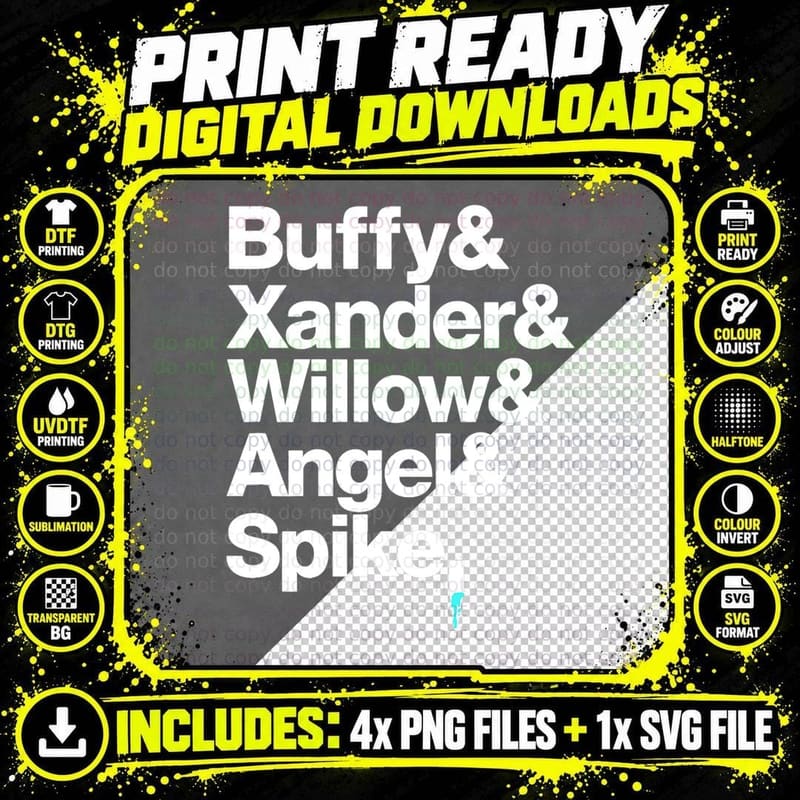 Buffy the Vampire Slayer Buffy Xander Willow Angel Spike Png SVG Digital Bundle