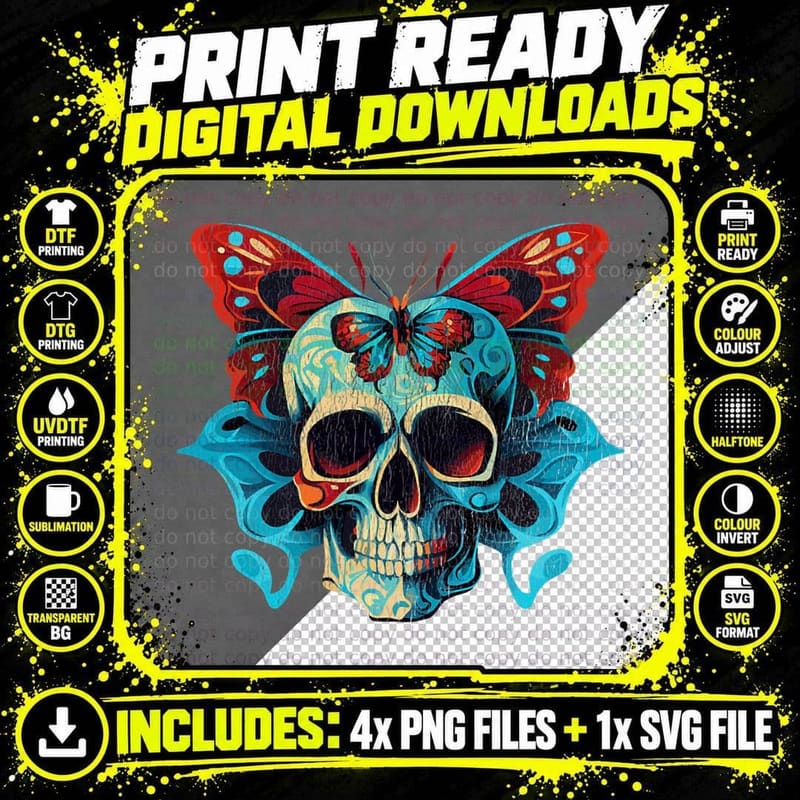 Butterfly Skull Graphics Where Beauty Meets the Macabre Png SVG Digital Bundle
