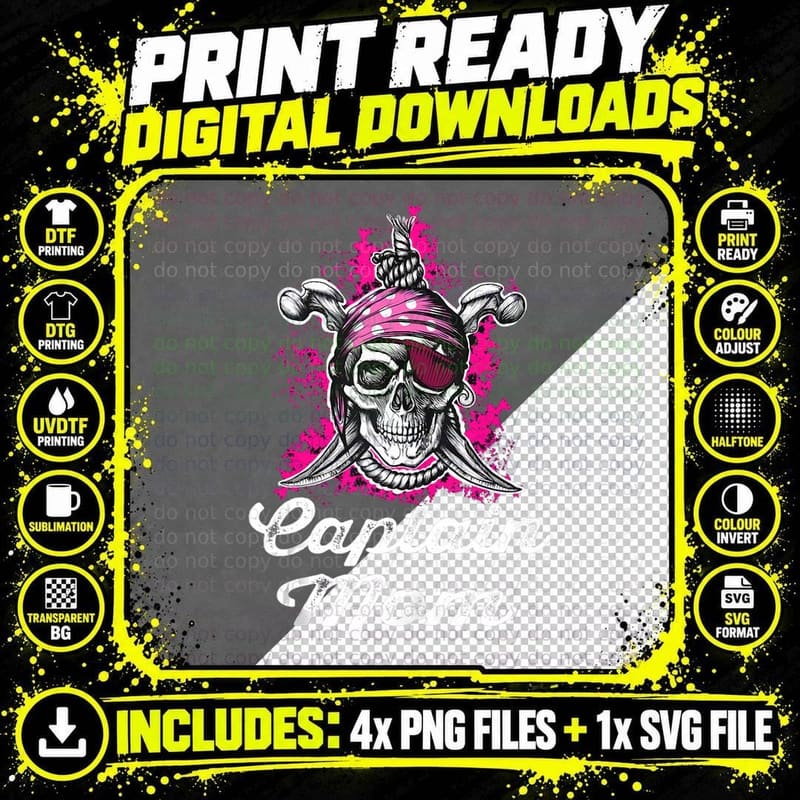 Captain Mom Pirate Halloween Costume Skull Flag Png SVG Digital Bundle