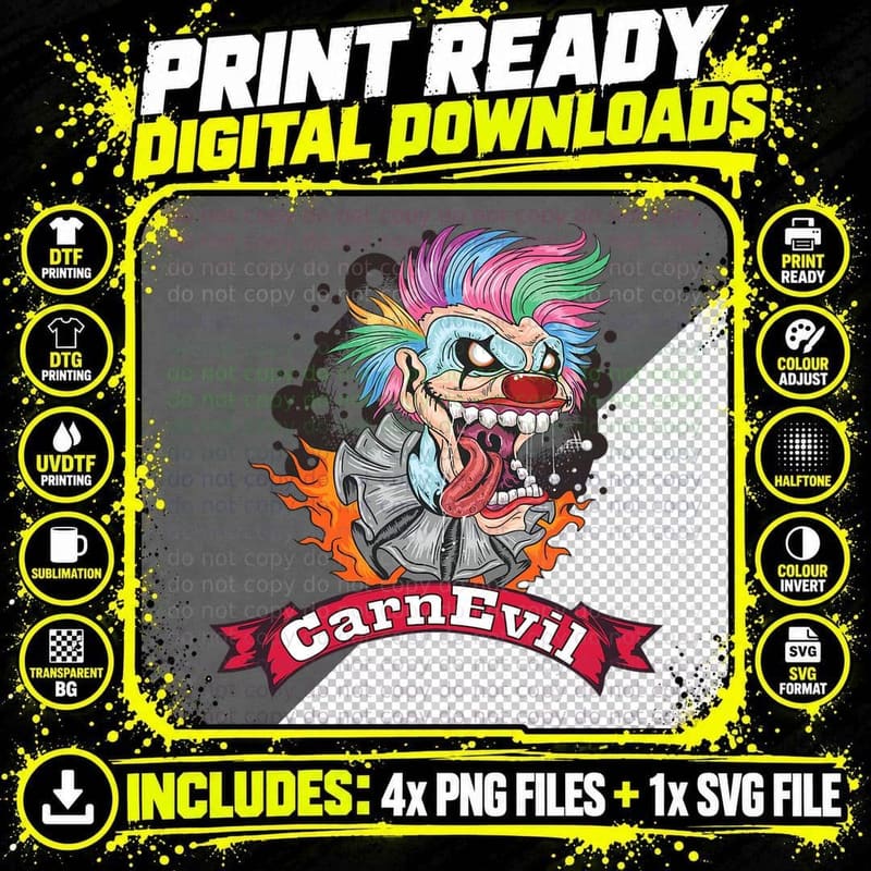 Carnevil Funny Horror Creepy Scary Clown Halloween Png SVG Digital Bundle