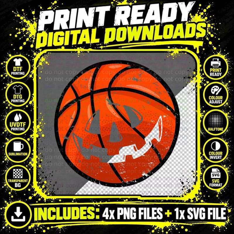 Carved Basketball Jack O Lantern Pumpkin Vintage Png SVG Digital Bundle