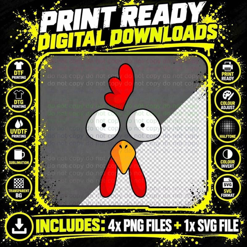 Chicken Face Rooster Halloween Costume Farm Poultry Png SVG Digital Bundle