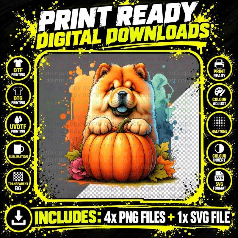 Chow Pumpkin Halloween, Dog Lover, Cute T-Shirt Png SVG Digital Bundle