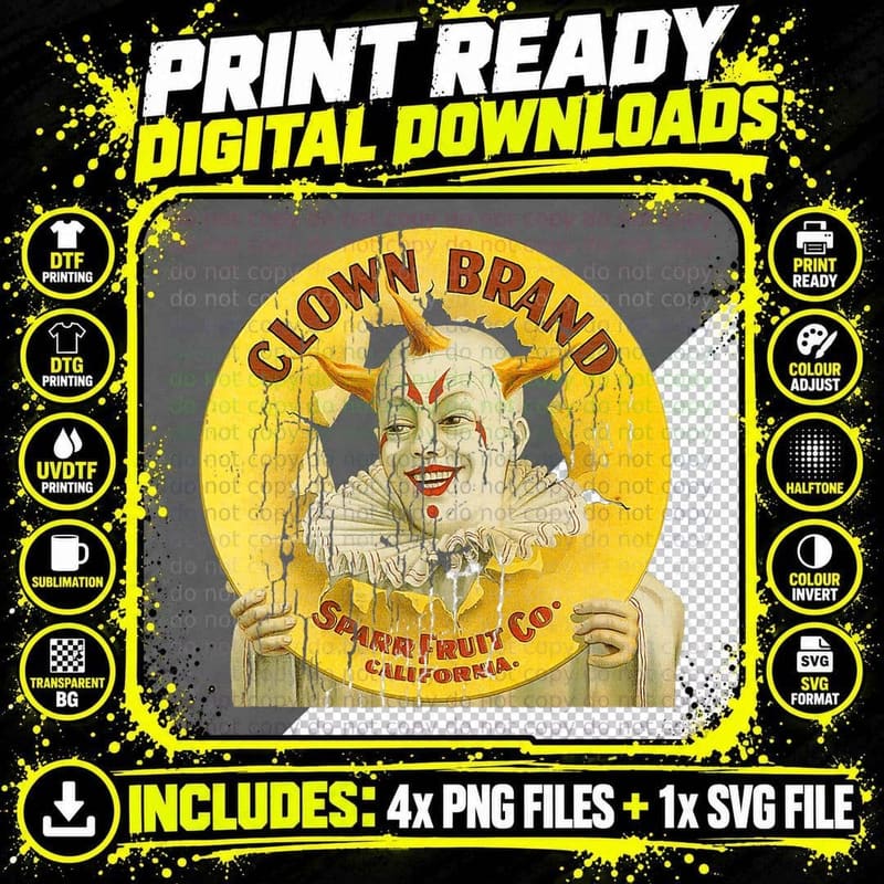 Clown Brand Creepy Vintage Advertising Halloween T-Shirt Png SVG Digital Bundle