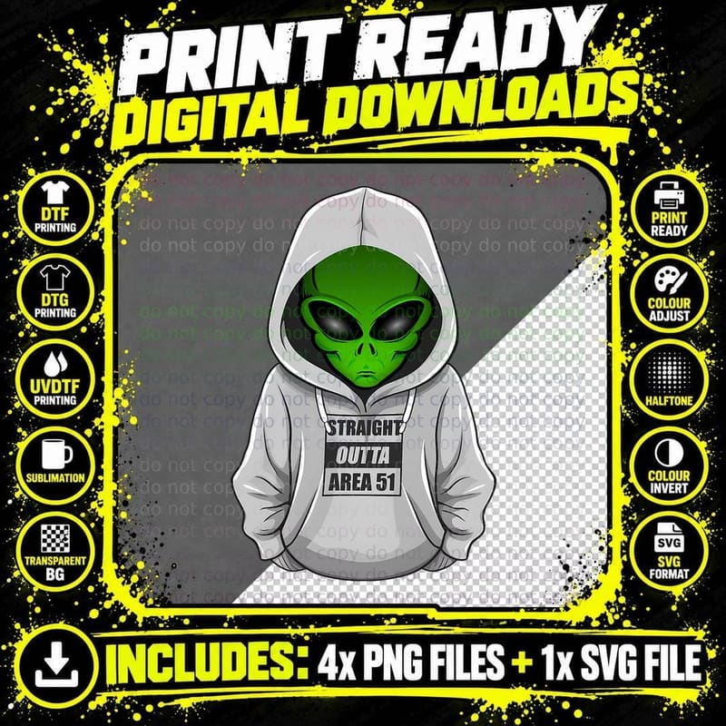 Cool Alien Halloween Costume Hoodie Straight Outta Area Png SVG Digital Bundle