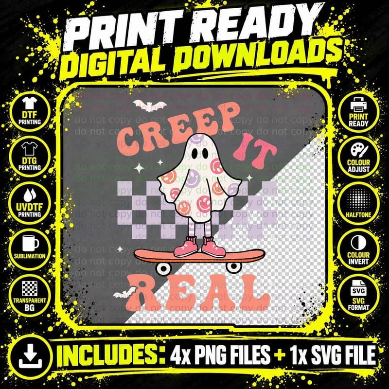 Creep It Real Ghost Groovy Retro Halloween Spooky Season Png SVG Digital Bundle