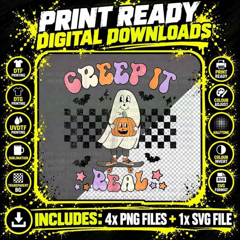 Creep It Real Halloween Ghost, Cute Halloween Ghost for Png SVG Digital Bundle