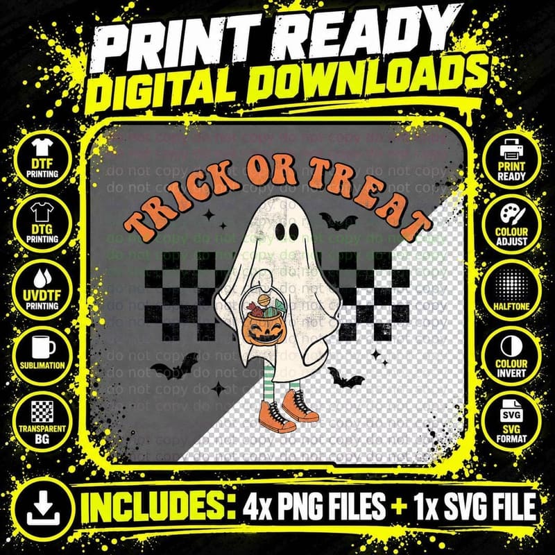 Creep It Real Pumpkin Candy Ghost Halloween Groovy Retro Png SVG Digital Bundle