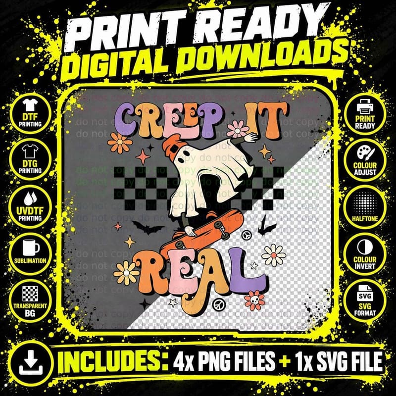 Creep It Real Retro Halloween Party Cute Funny Ghost Png SVG Digital Bundle