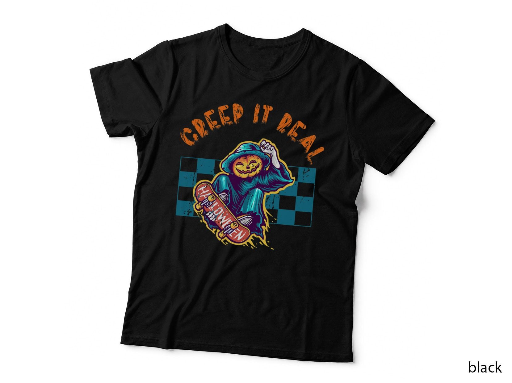 Creep It Real Retro Halloween Pumpkin Skateboarding Funny T-Shirt