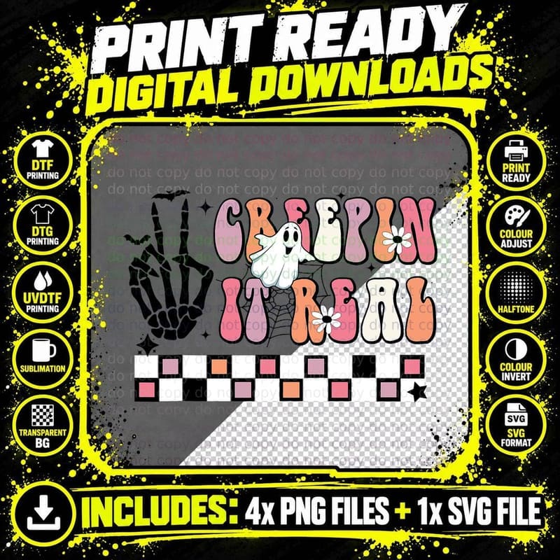 Creep It Real Retro Hippie Halloween Groovy Vintage Png SVG Digital Bundle