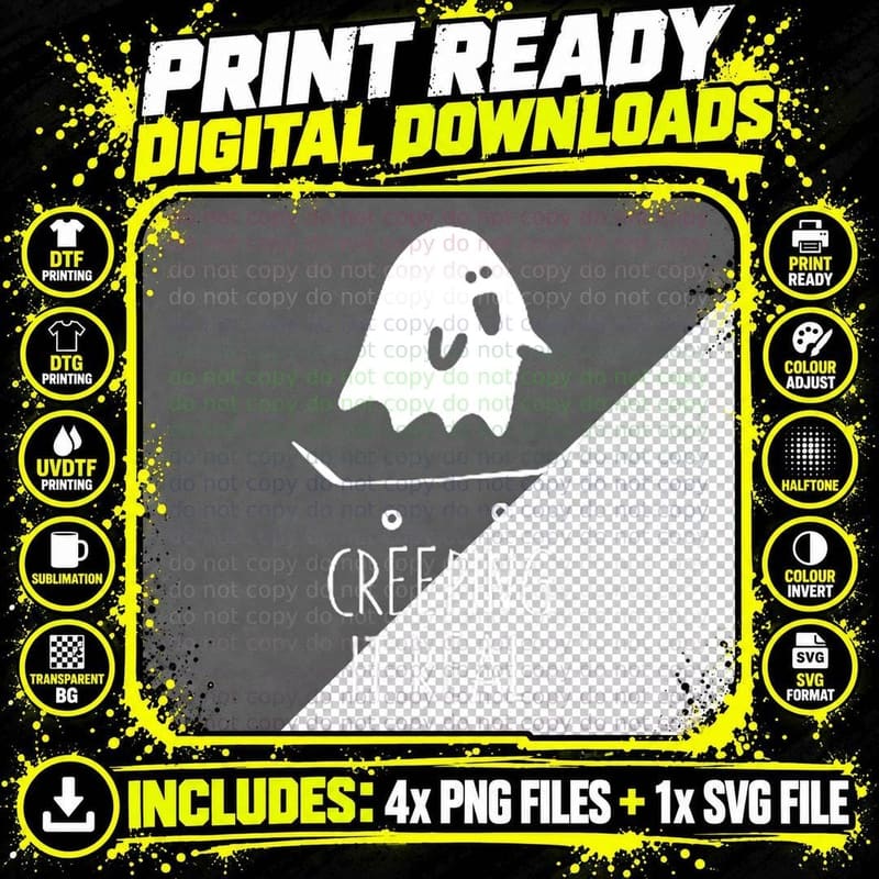 Creepin It Real Ghost Skater Halloween Costume Png SVG Digital Bundle