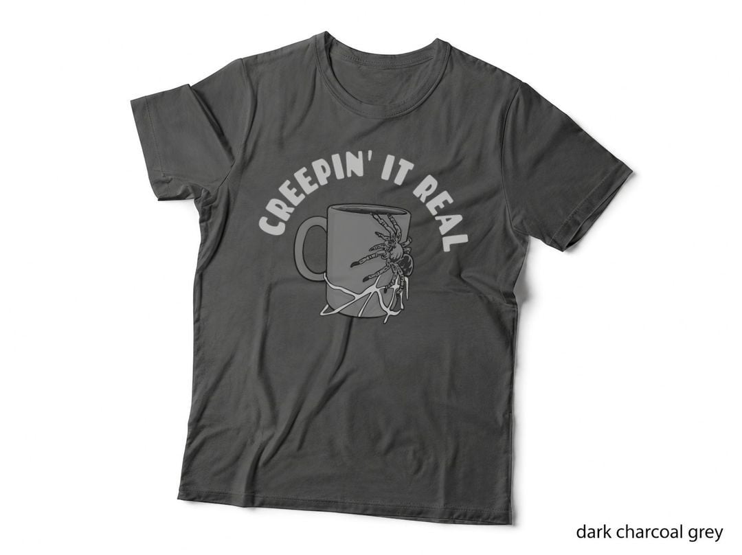 Creepin' It Real - Creepy Spider Coffee Cup Graphic T-Shirt