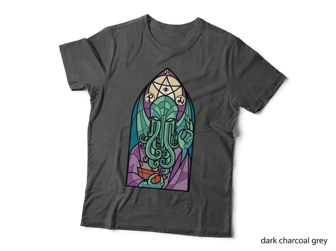 Cthulhu Church Stained Glass Cosmic Horror Funny Monster T-Shirt