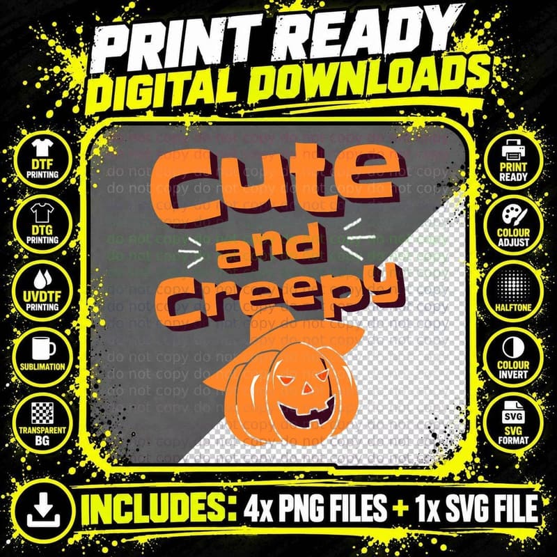 Cute & Creepy Retro Funny Halloween Pumpkin Designs Png SVG Digital Bundle