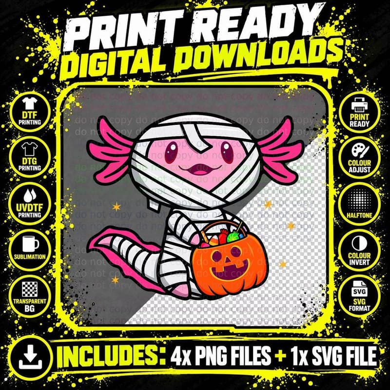 Cute Axolotl Halloween Costume Toddler Kids Boys & Girls Png SVG Digital Bundle