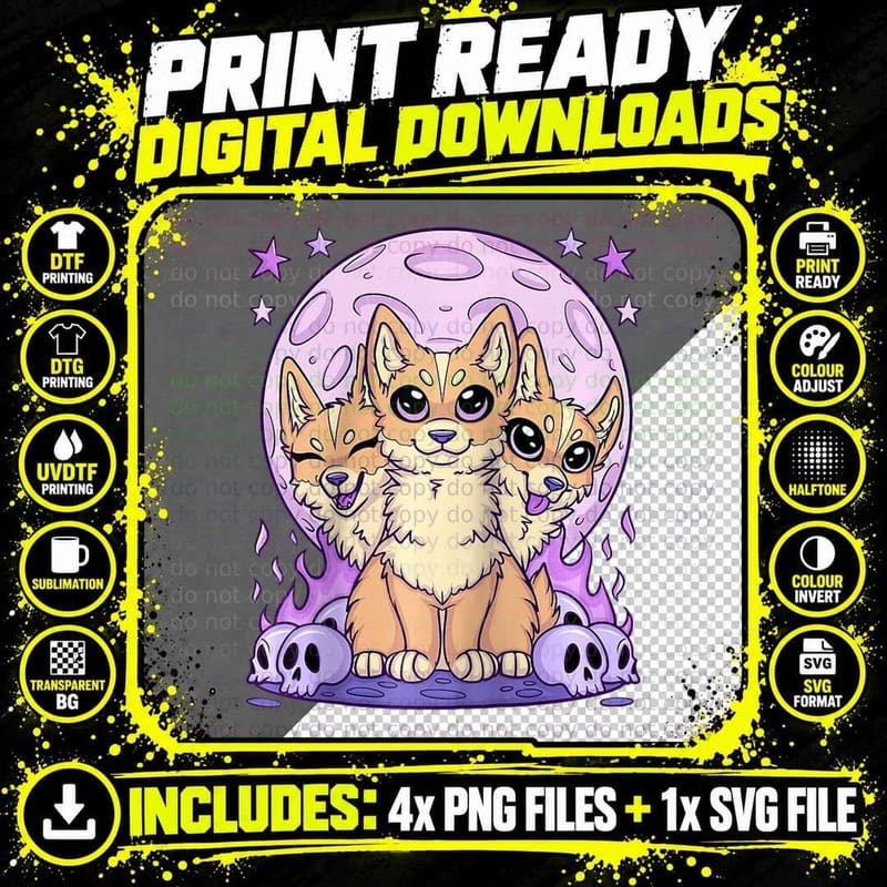 Cute Creepy Headed Dog Anime Kawaii Pastel Goth Clothes Png SVG Digital Bundle