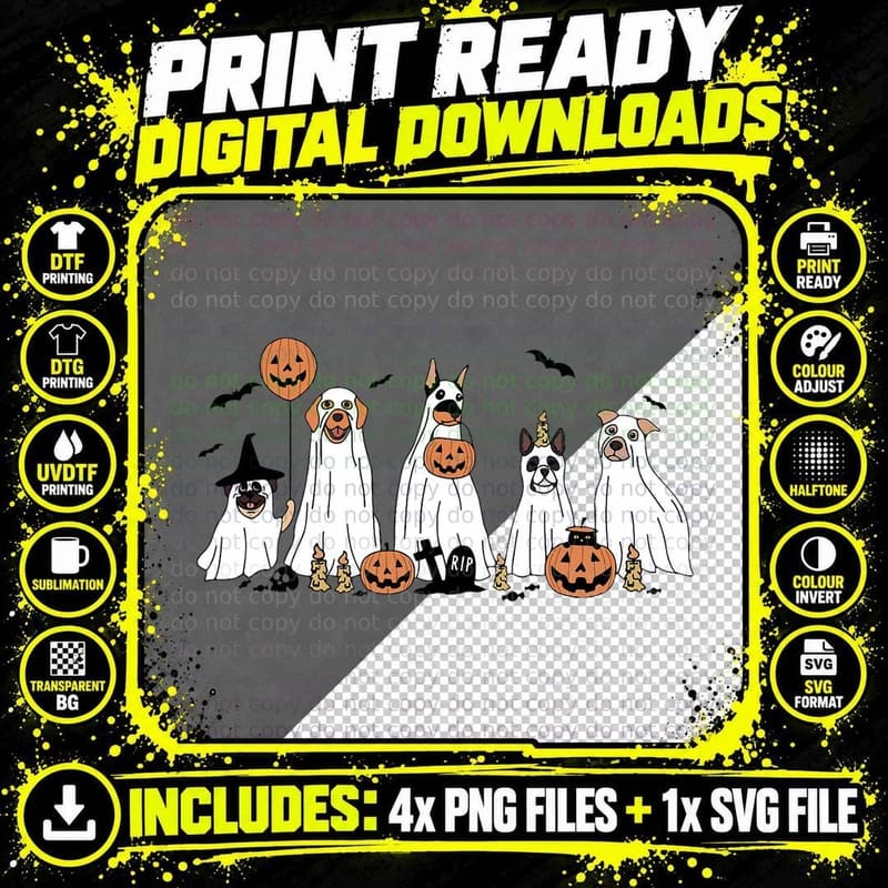 Cute Dog Dressed as Ghost Halloween Funny Boo Png SVG Digital Bundle