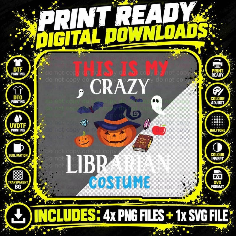 Cute Pumpkin Books Ghost This Is My Crazy Librarian Png SVG Digital Bundle