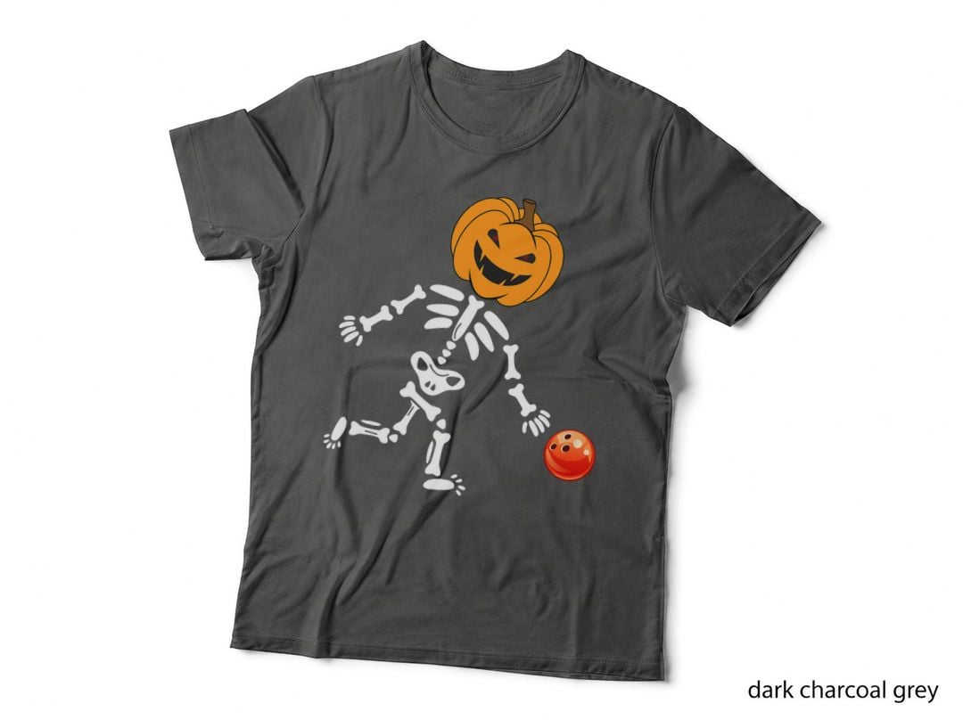 Cute Pumpkin Skeleton Bowling Player Halloween Costumes T-Shirt
