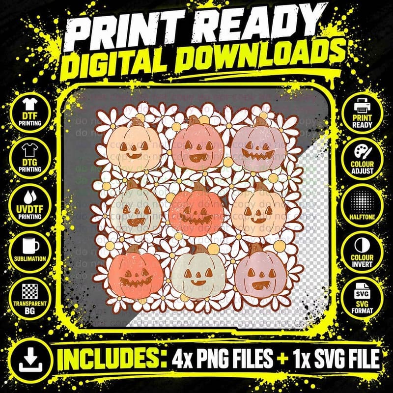 Cute Retro Funny Fall Halloween Daisy Pumpkin Costume Png SVG Digital Bundle