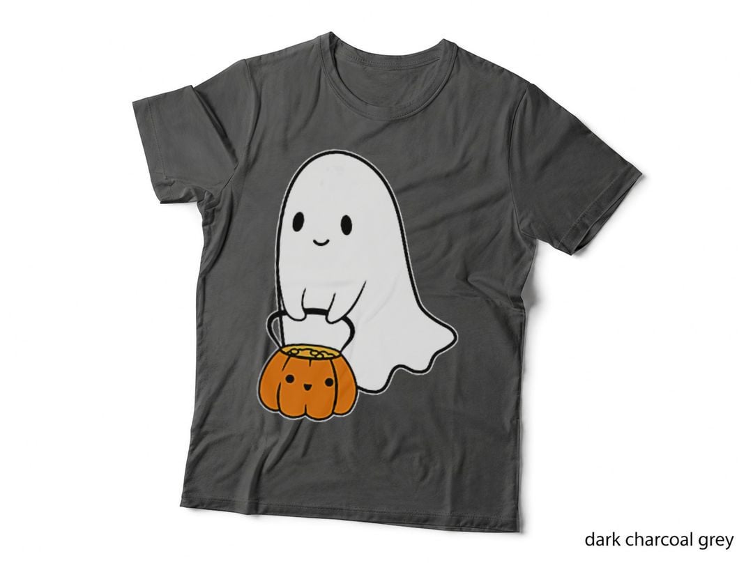 Cute Spooky Ghost Pumpkin Bucket Candy Halloween Pocket T-Shirt