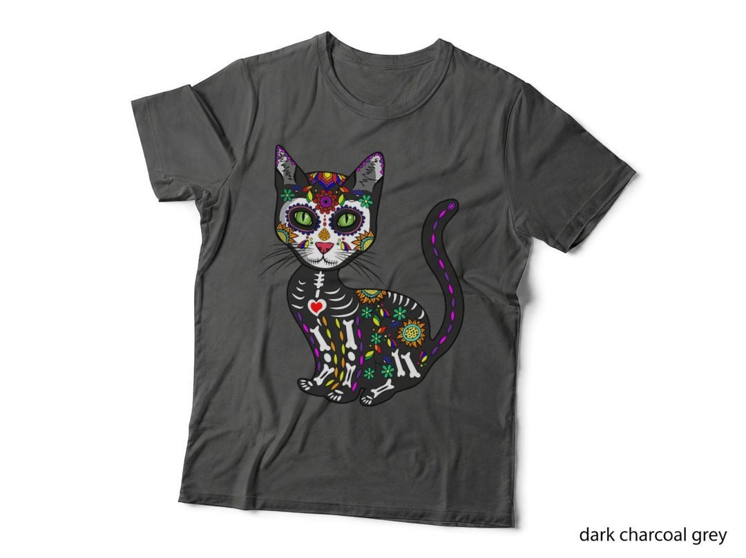 Cute Sugar Skull Mexican Cat Halloween Day of the Dead T-Shirt