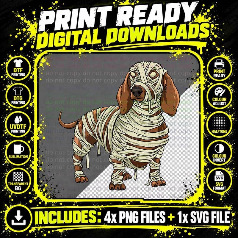 Dachshund Halloween Shirt Mummy Weiner Dog Lover Png SVG Digital Bundle
