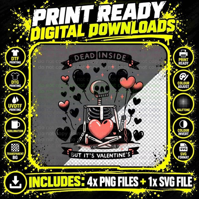 Dead Inside Skeleton Heart T-Shirt, Gothic Apparel Png SVG Digital Bundle