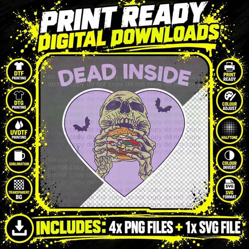 Dead Inside Skeleton Yami Kawaii Mental Illness Menhera Png SVG Digital Bundle