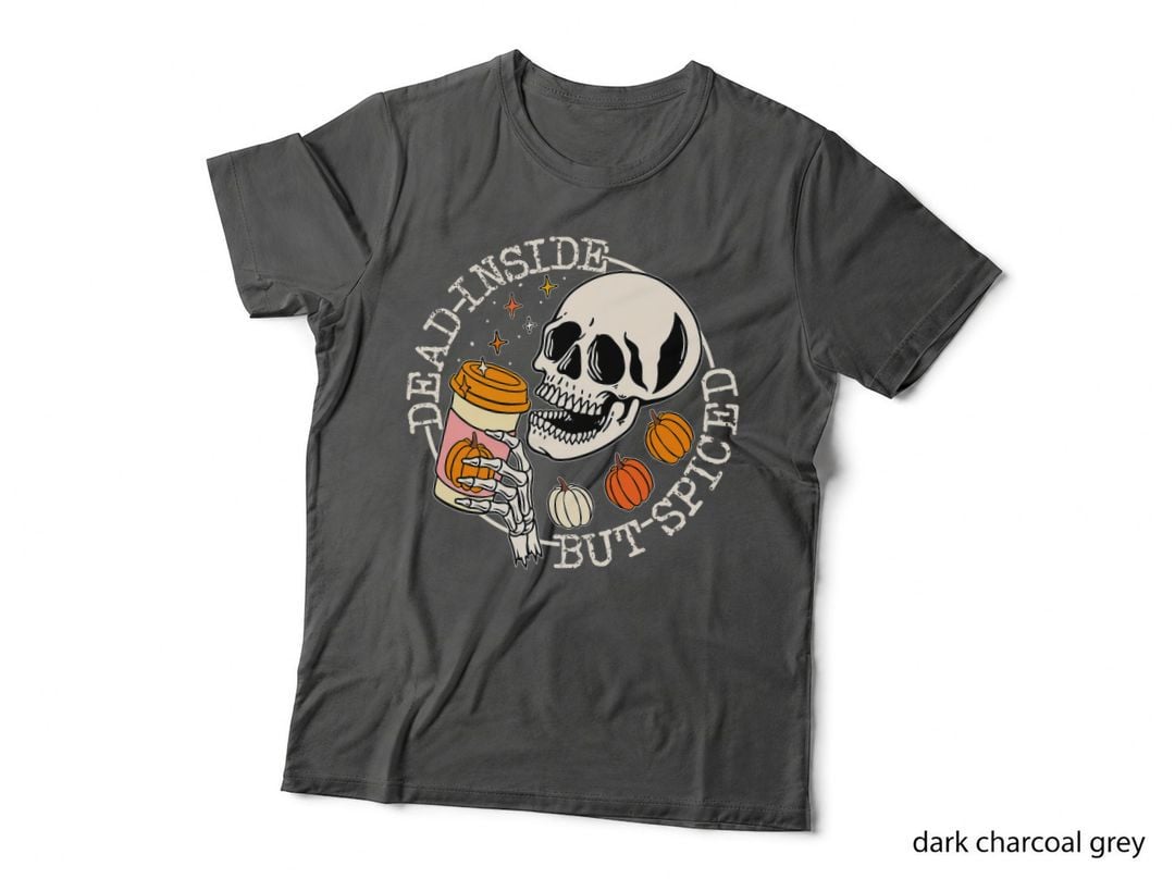 Dead Inside but Spiced Pumpkin Skull Drinking Fall Halloween T-Shirt