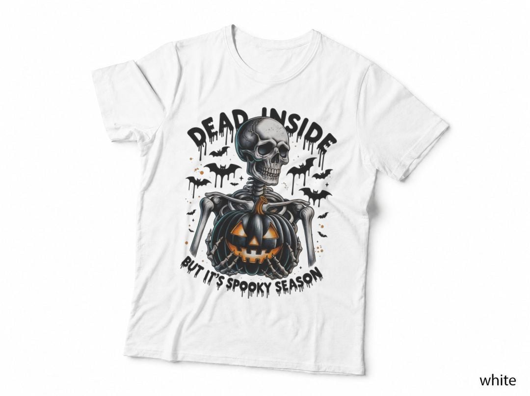 Dead Inside, Halloween Skeleton Holding Jack O Lantern T-Shirt