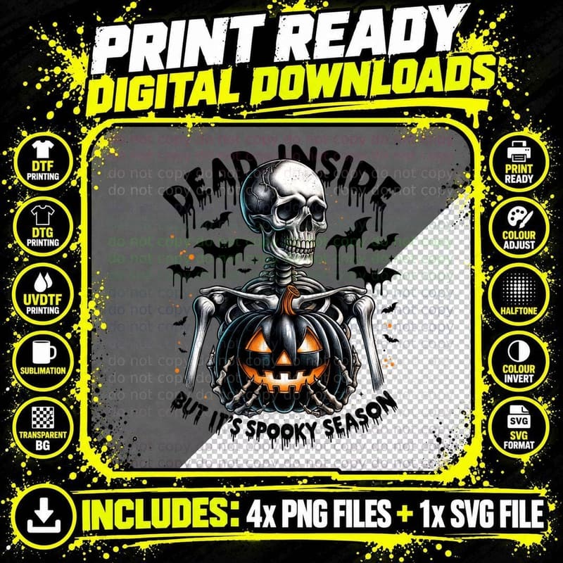 Dead Inside, Halloween Skeleton Holding Jack O Lantern Png SVG Digital Bundle