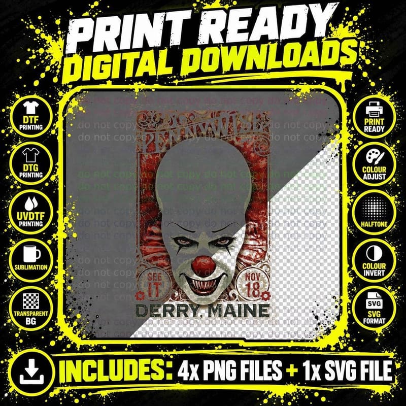 Derry Maine Clown T-Shirt, Halloween Horror Png SVG Digital Bundle