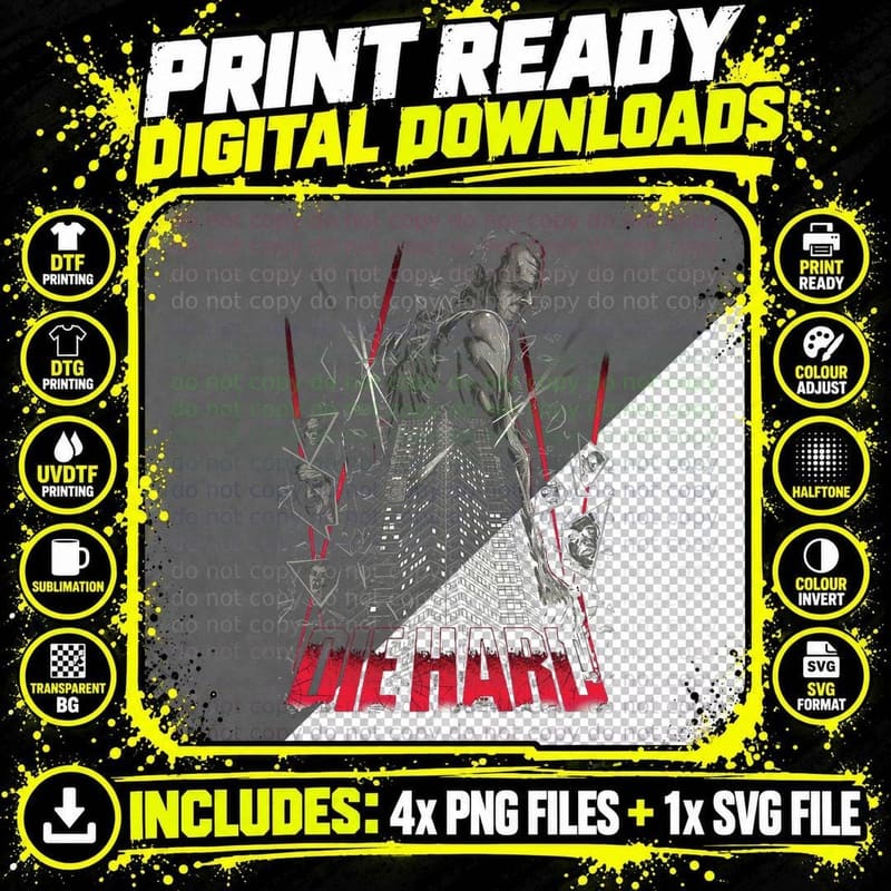 Die Hard Movie Poster T-Shirt, Action Film Print Png SVG Digital Bundle