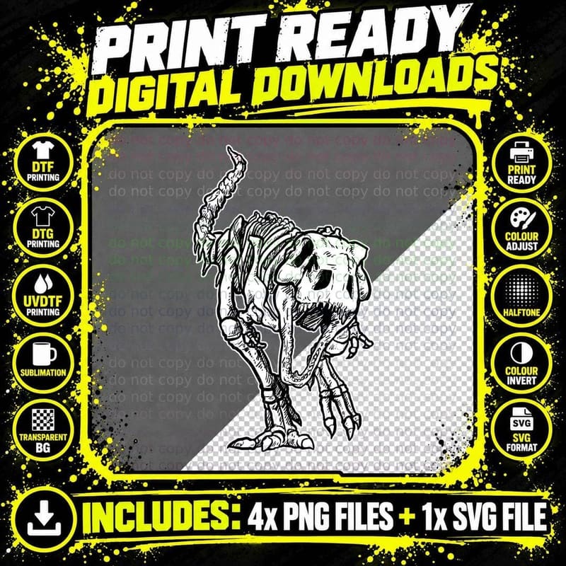 Dino Skeleton Bones Fossil Paleontologist Dinosaur T-Rex Png SVG Digital Bundle